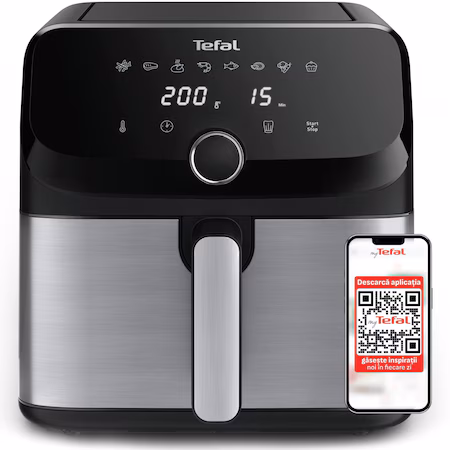Friteuza cu aer cald Tefal Easy Fry Mega air fryer EY855D10, 2020W, capacitate 7.5L, pana la 8 persoane, 8…