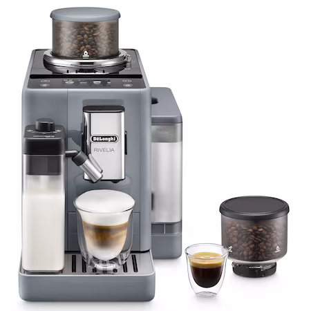 Espressor automat De’Longhi Rivelia EXAM440.55.G, 18 bauturi, 2 recipiente pentru boabe, Tehnologie Bean Adapt,…