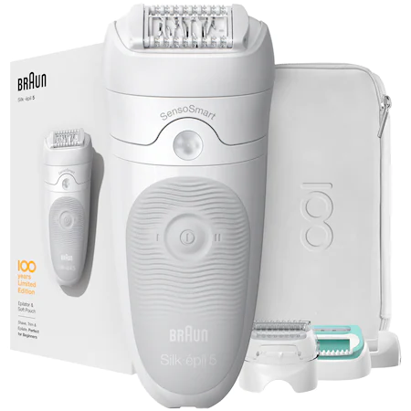 Epilator Braun Silk-épil 5 MBSES5 Max Braun 100 years Design Edition SensoSmart™, Wet & Dry, 28 pensete, 2 viteze,…