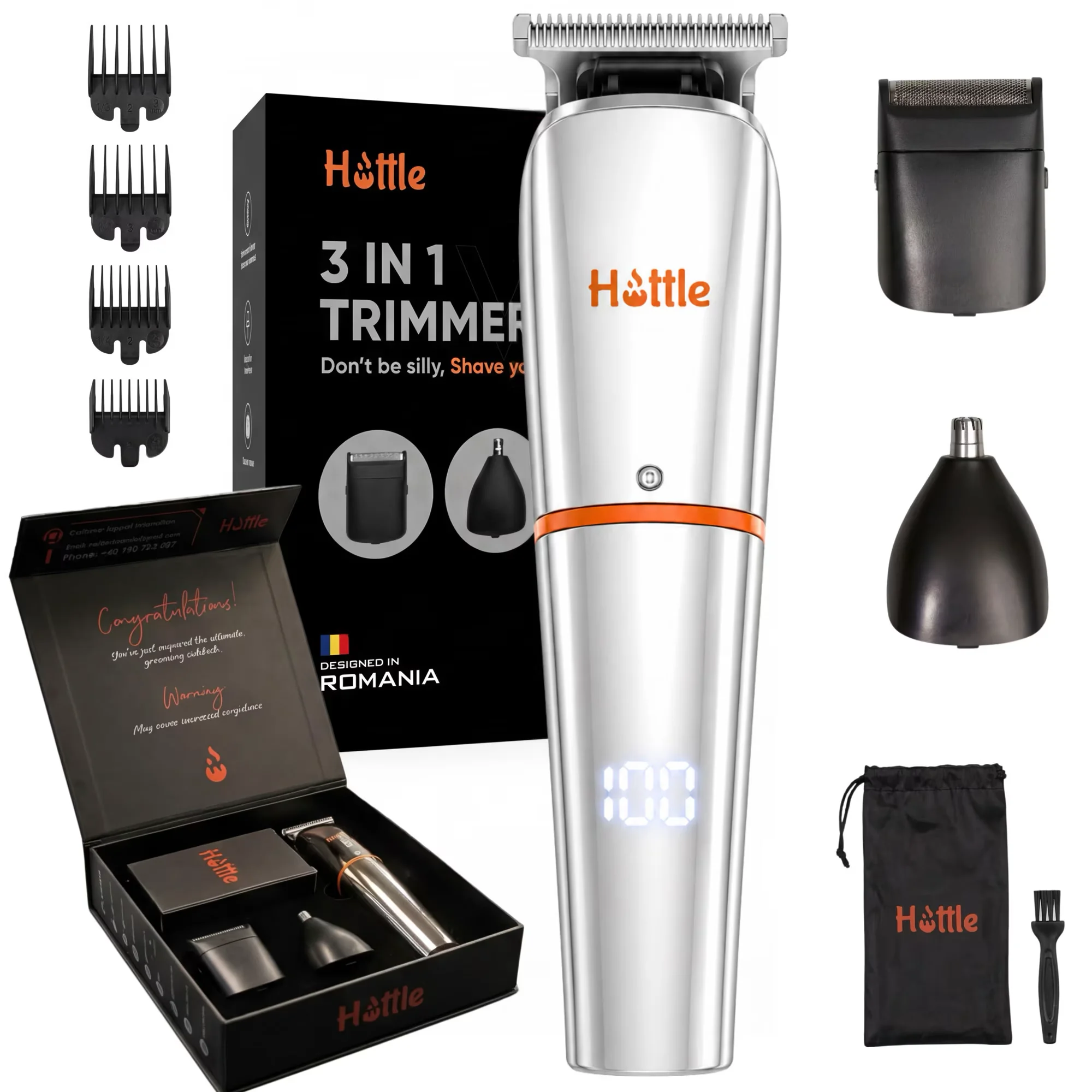 Masina de Tuns si Aparat de Tuns HOTTLE™ Profesional 3 in 1, Trimmer V1, Waterproof IP66, Lame Auto-Ascutite,…