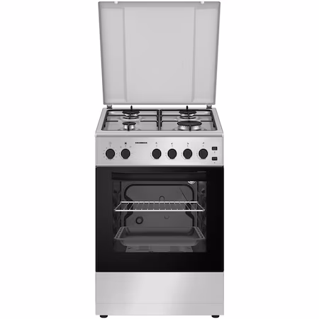 Aragaz Heinner HFSC-S50LITGSL, Gaz, 4 arzatoare, Aprindere electrica plita/cuptor, Dispozitiv de siguranta…