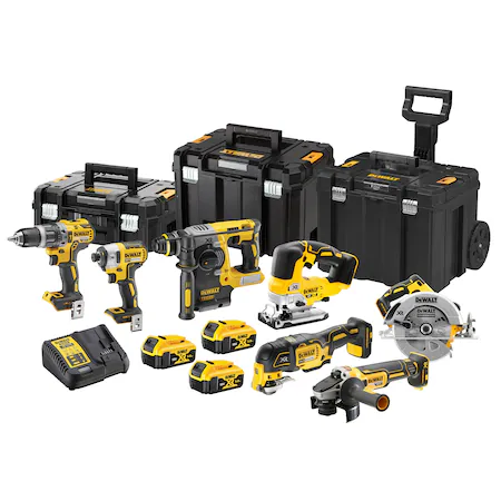 Set 7 scule DeWALT DCK755P3T, 18V XR, brushless, masina de gaurit DCD796, masina de insurubat DCF887, rotopercutor…