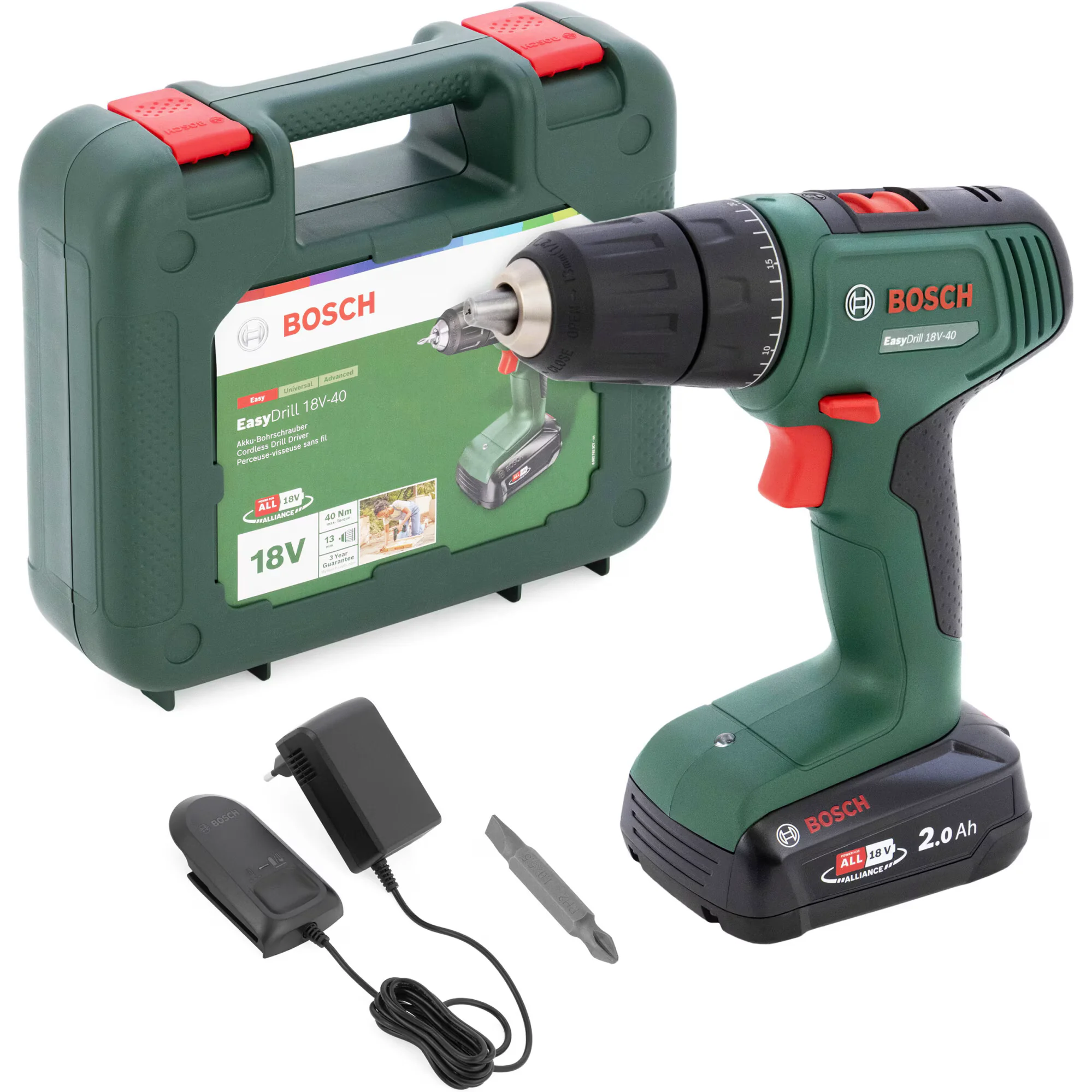 Masina de gaurit si insurubat (bormasina) pe acumulator Bosch EasyDrill 18V, 40 Nm cuplu maxim, mandrina rapida, 2…