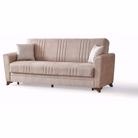 Canapea Extensibila 3 Locuri Safir Bej cu Lada Depozitare, 228x95x75, Design Modern si Functie Pat, Mobila Mega