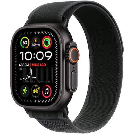 Apple Watch Ultra 2, GPS, Cellular, Carcasa Black Titanium 49mm, Black Trail Loop - S/M