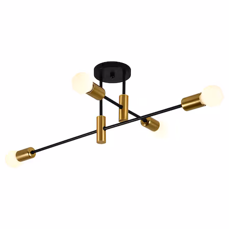 Lustra Plafon Moderna, Weisiyou, 4 Becuri E27, Negru & Auriu, Design Industrial Minimalist, Montaj Usor, pentru…