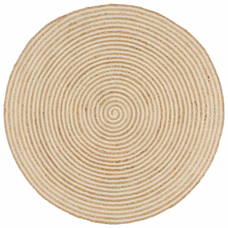 Covor rotund lucrat manual model spiralat, vidaXL, Iuta, 90 cm, Alb