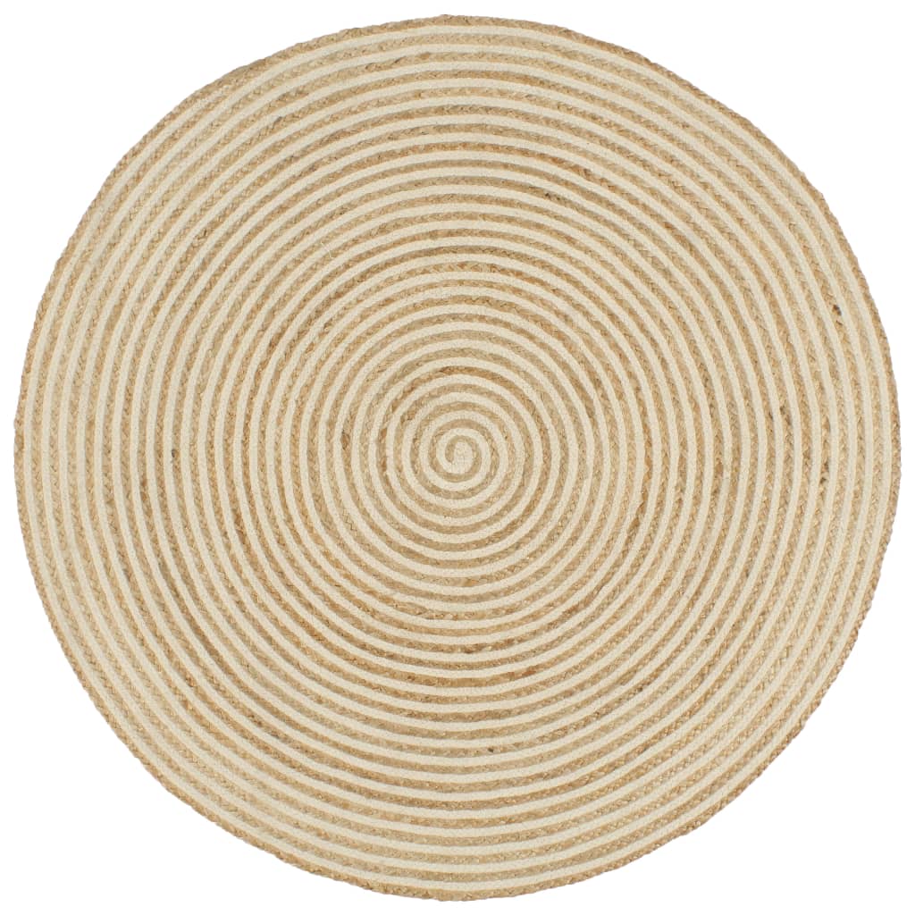 Covor rotund lucrat manual model spiralat, vidaXL, Iuta, 90 cm, Alb