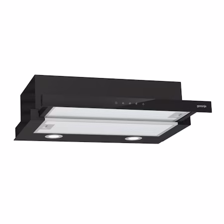 Hota telescopica Gorenje TH64E4BG, Putere de extractie 450 m³/h, Filtru aluminiu, 60 cm, Clasa C, Neagra