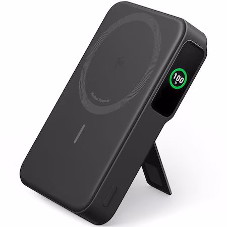 Acumulator extern wireless Anker MagGo, Qi2, 10.000 mAh, 15W, USB-C, Suport Pliabil, Smart Display, pentru iPhone…