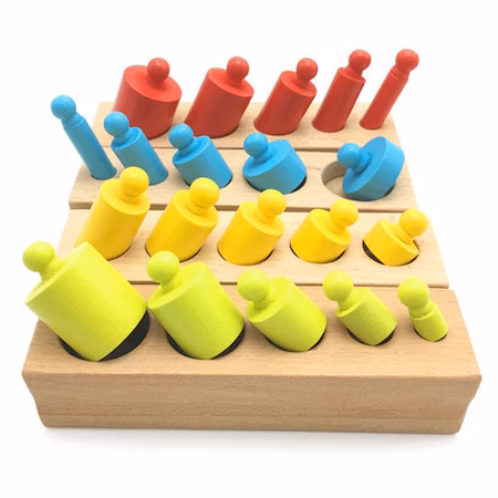 Set Cilindri Montessori, 4 seturi cilindri din lemn colorati