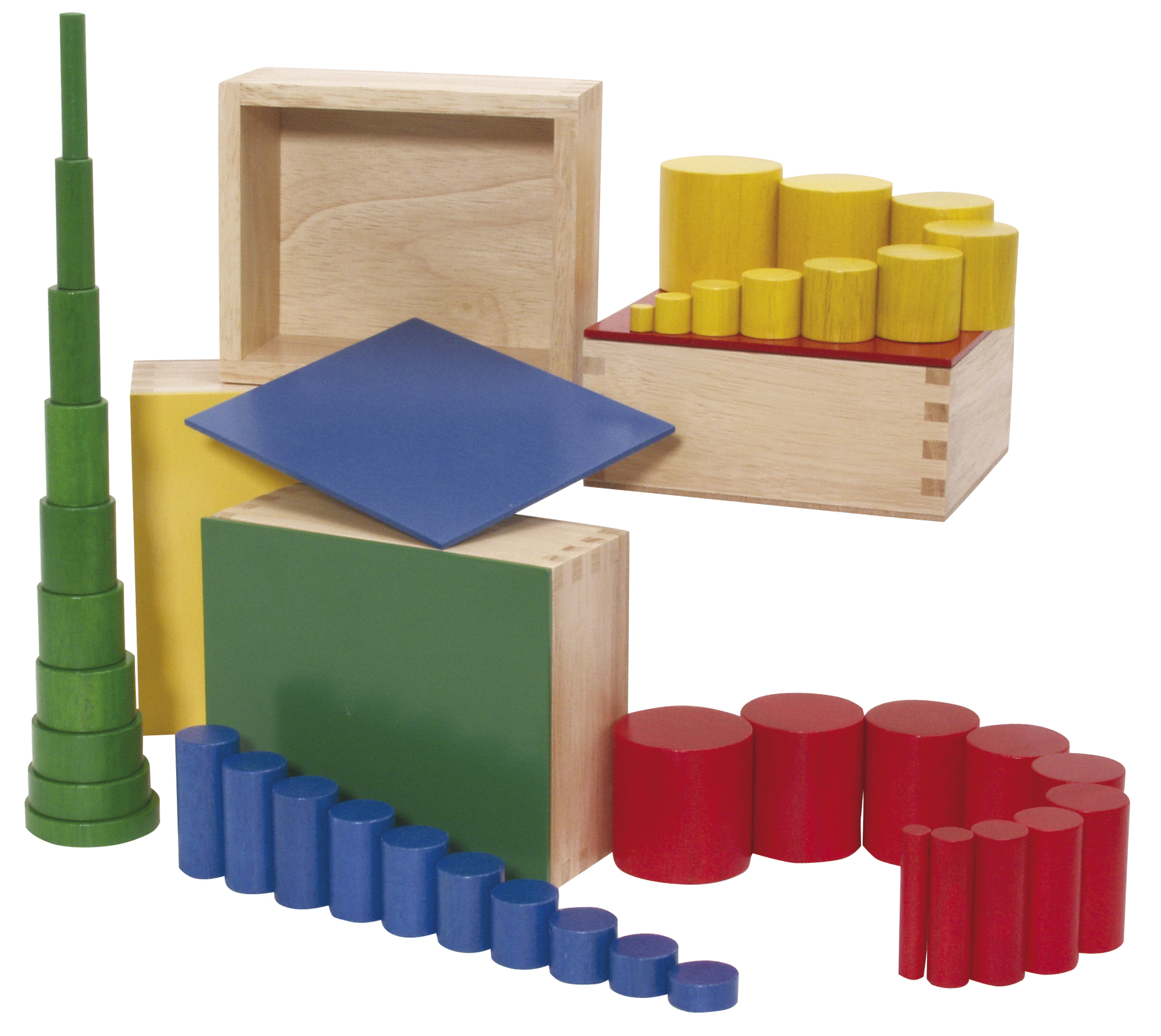Set activități Montessori (turn / cilindri / materiale senzoriale)