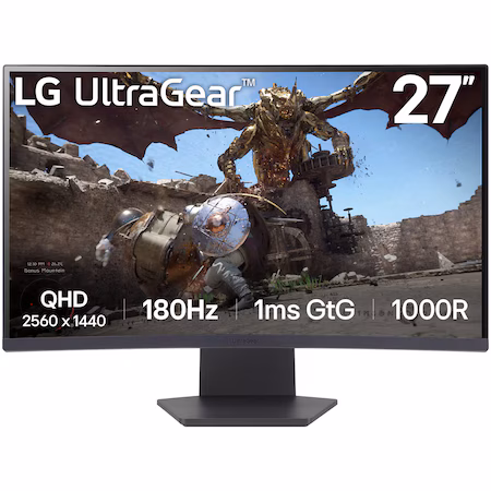 Monitor Gaming Curbat LG UltraGear™ 27GS60QC-B, 27", QHD (2560x1440), VA, 180Hz, 1ms (GTG), curbura 1000R, AMD…