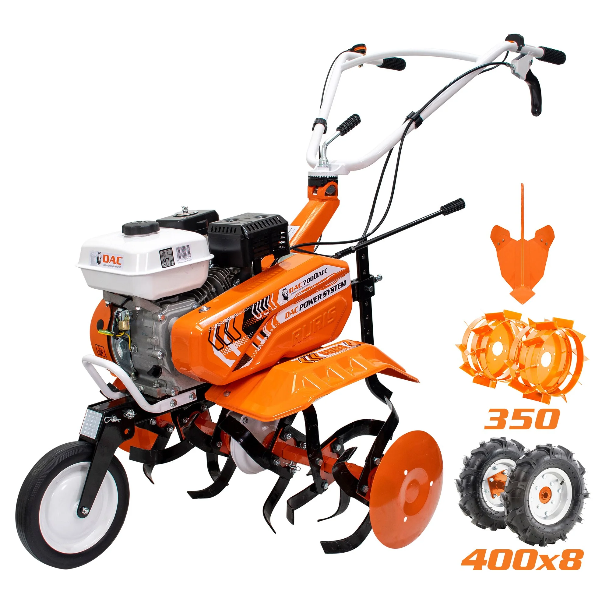 Motosapa pe benzina Ruris DAC 7000ACC1, putere 7 CP, 208 CC, 4 timpi, 2+1 viteze, 29 cm adancime lucru, 83 cm…