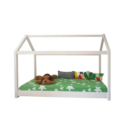 Pat dormitor din lemn 90x200 cm tip montessori Alb mat
