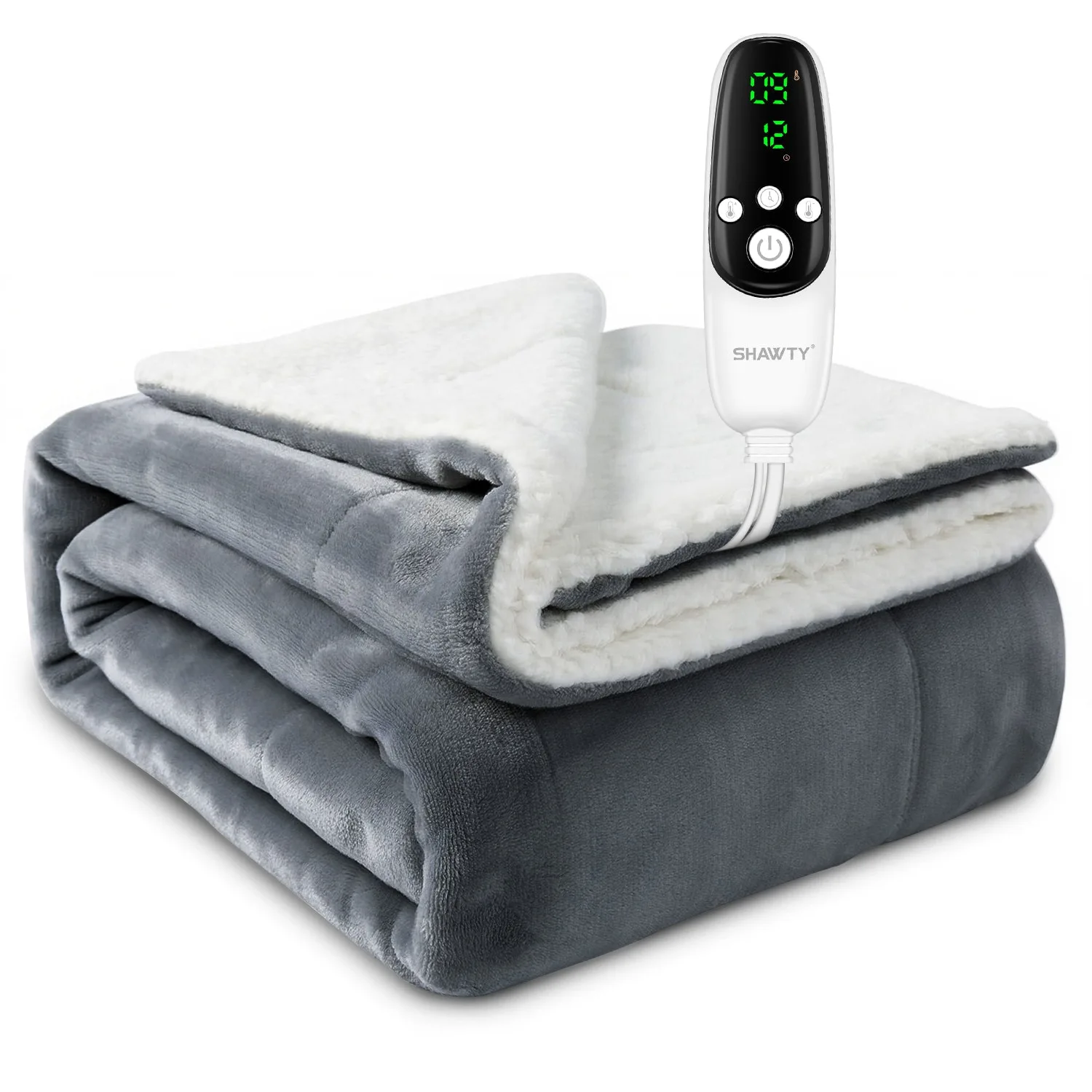 Patura Electrica, Shawty®, 150W, Flanel & Sherpa, 200 x 180 cm, Incalzire Rapidat, Telecomanda, Ultra Soft, 1-12H…