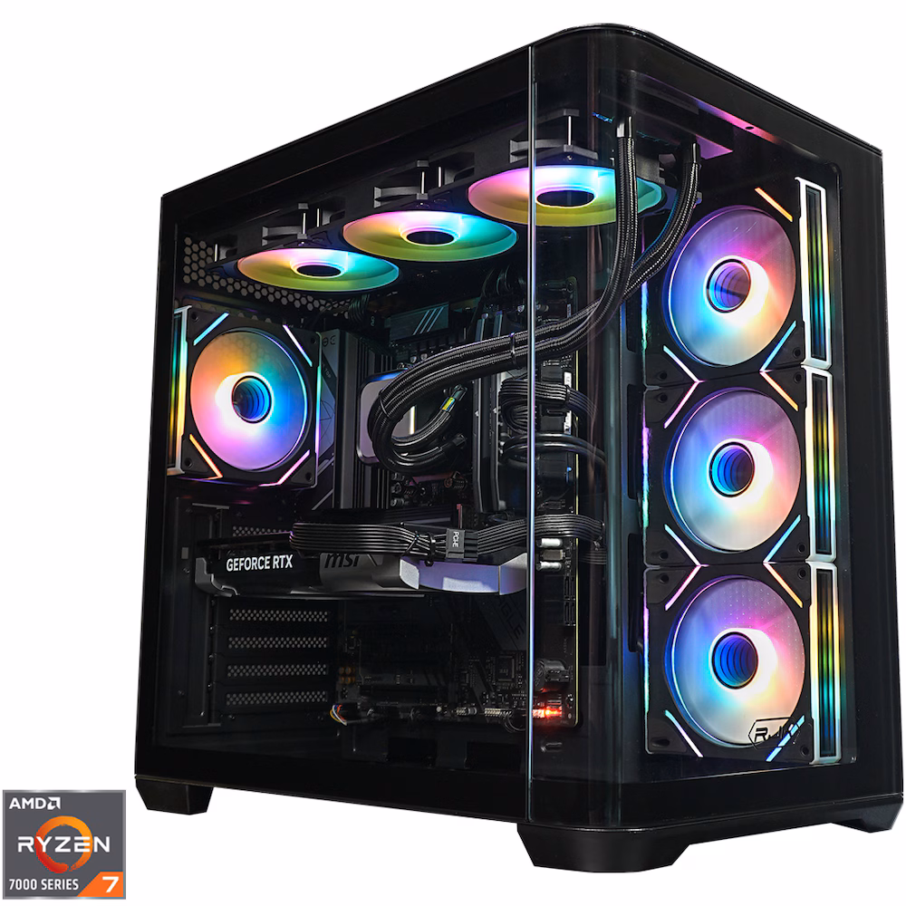 Sistem Desktop PC Gaming A+ cu procesor AMD Ryzen™ 7 7800X3D pana la 5.0GHz, Racire pe lichid, 32GB DDR5, 1TB SSD,…
