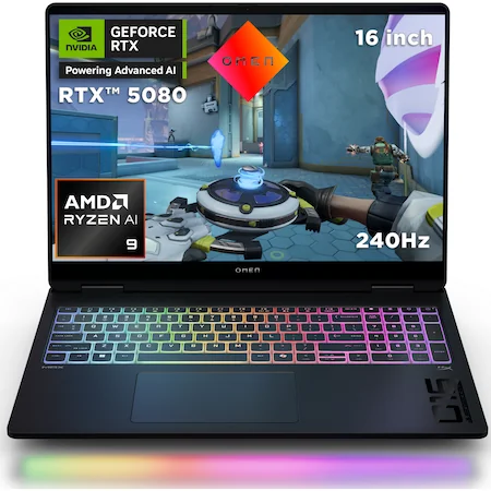 Laptop Gaming HP OMEN MAX 16-ak0000nn cu procesor AMD Ryzen™ AI 9 HX 375 pana la 5.1GHz, 16", WQXGA, IPS, 32GB…