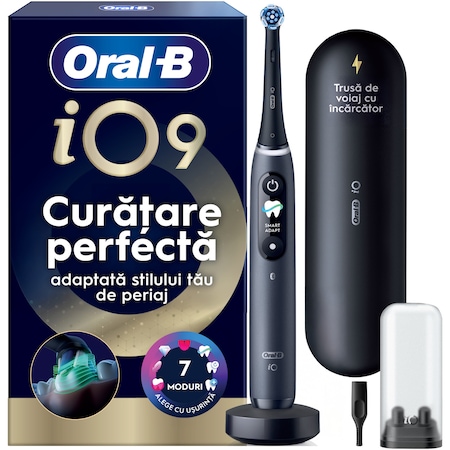 Periuta de dinti electrica Oral-B iO 9, negru, 1 rezerva periuta de dinti electrica, 1 trusa de voiaj cu incarcare
