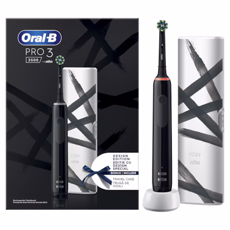 Periuta de dinti electrica Oral-B Pro 3 3500, Curatare 3D, 3 programe, 1 Incarcator, 1 Capat, Trusa de calatorie,…
