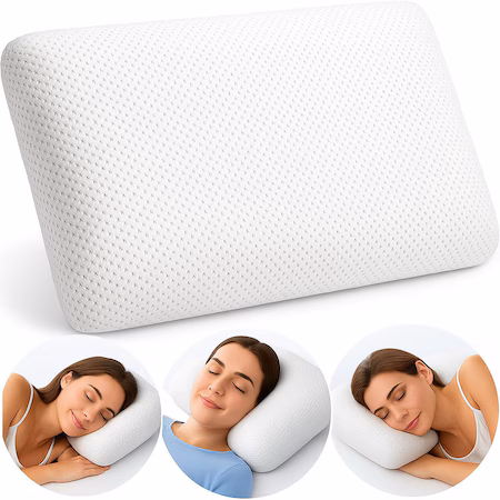 Perna Ortopedica Elindor® Memory Foam Pillow pentru Gat, Suport Cervical Ergonomic, Spuma cu Memorie Anatomica,…