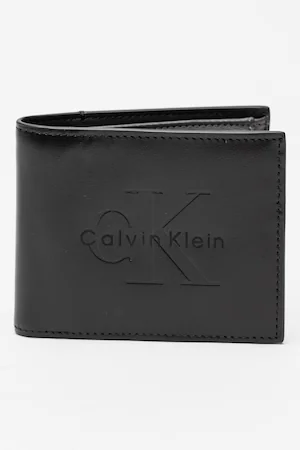 CALVIN KLEIN, Portofel din piele cu logo, Negru