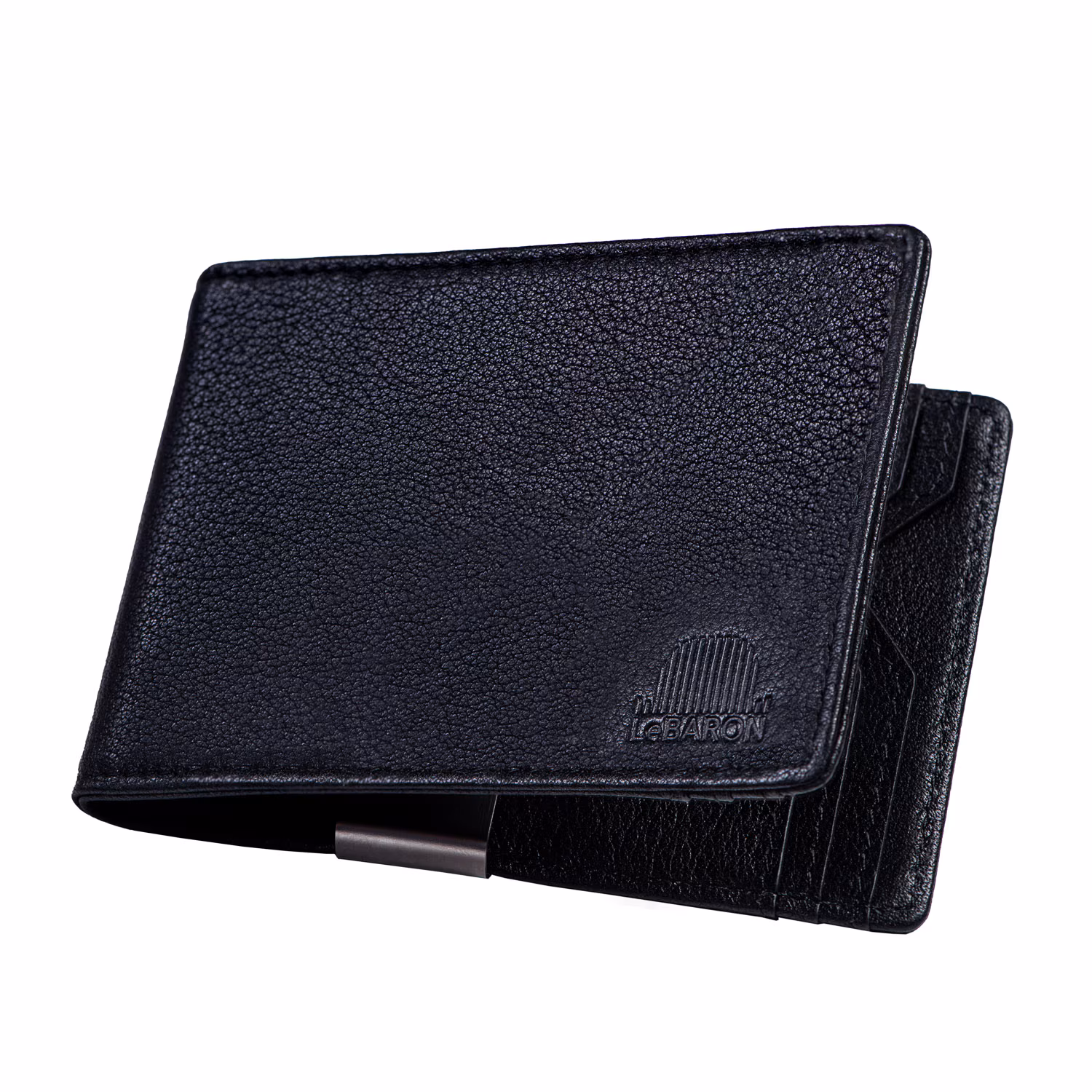 Portofel slim barbati, LeBARON, money clip, card holder pliabil, protectie RFID, piele naturala, negru, 11.1 x 7.7…