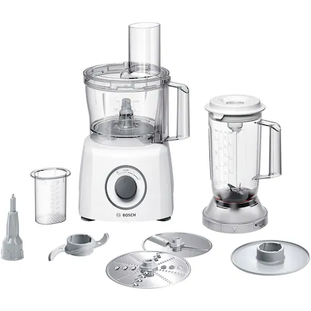 Robot de bucatarie Bosch MultiTalent 3 MCM3200W, 800 W, capacitate 2.3L, blender 1L, 2 trepte de viteza, peste 30…