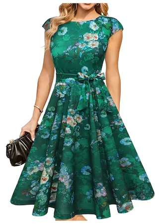Rochie Cocktail Retro 1950s pentru Femei – Lungime Pana la Genunchi, Stil Swing cu Petticoat, Verde, Marimea XL