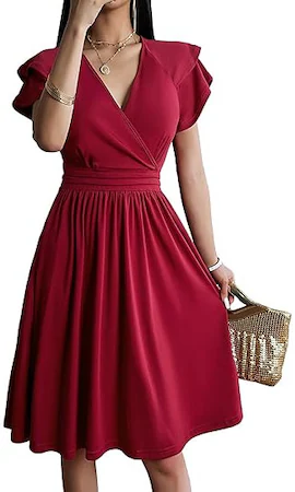 Rochie eleganta dama Jiraewh, midi, cu decolteu in V, maneca scurta, talie inalta, croi A-line, marimea S, culoare…