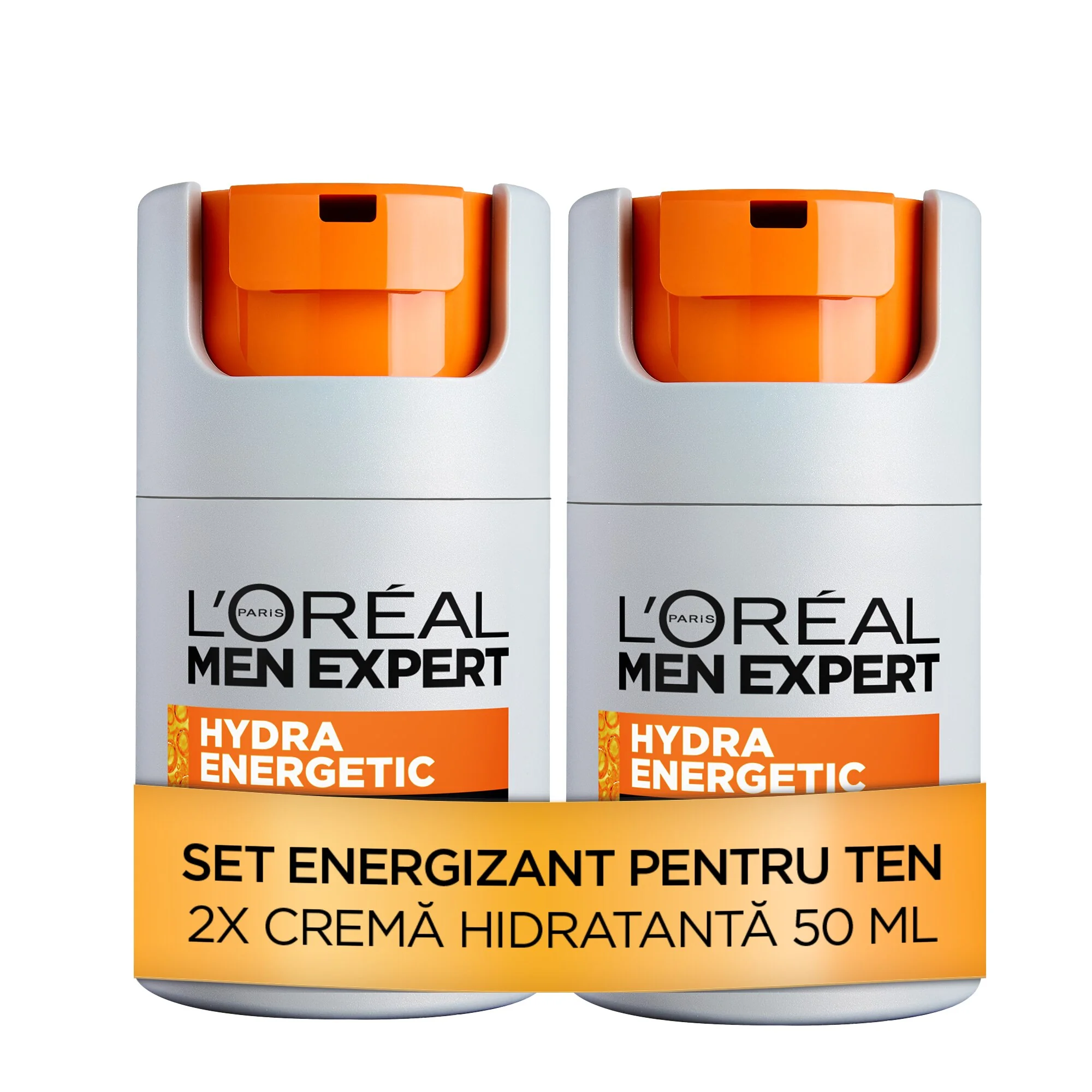 Set ingrijire ten barbati L'Oreal Paris Men Expert: 2 x Crema hidratanta anti-oboseala Hydra Energetic, 50 ml
